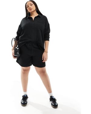 Noisy May High Wasted Ripple Short Co-Ord - Black