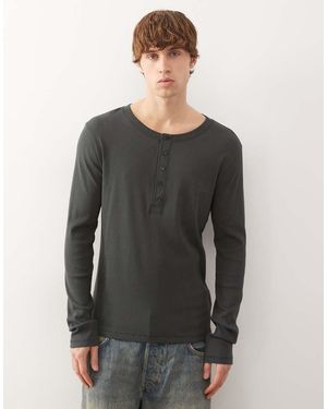 Weekday Henley Long Sleeve Top - Grey