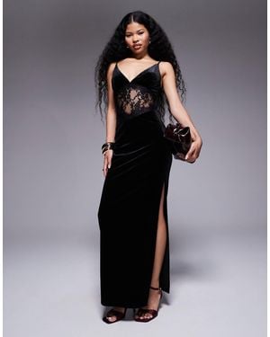 TFNC London Plunge Neck Maxi Dress With Lace Insert - Black