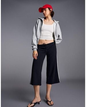 Bershka Felpa Con Cappuccio E Zip Con Fascia - Blu
