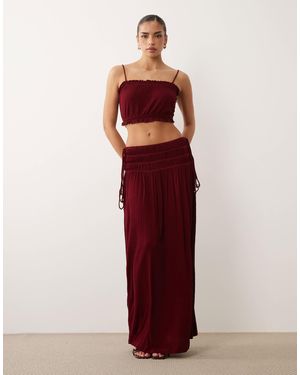 ASOS Crinkle Shir Waistband Maxi Skirt - Red