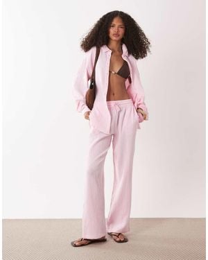Jdy Pantalones Rosa Claro De Pernera Ancha De Bambula De (Parte De Un Conjunto)