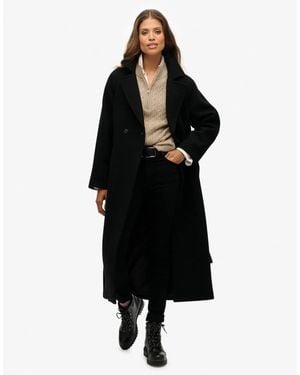 Superdry Relaxed Long Wool Blend Coat - Black