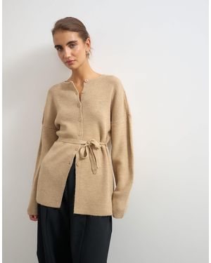 TOPSHOP Cardigan im vollnadelstrick mit bindeband am rücken - Natur