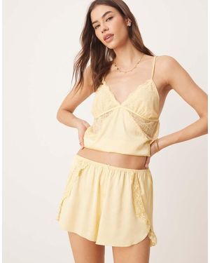 Abercrombie & Fitch Sleepwear Satin Lace Trim Flippy Shorts - Natural