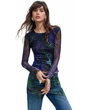 Desigual T-shirt aus bedrucktem tüll m. c. lacroix - Blau