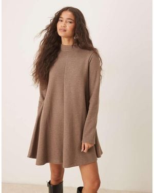 ASOS Supersoft High Neck Trapeze Mini Dress - Brown