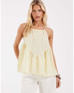Object Poplin Haltertop Met Peplumzoom - Naturel