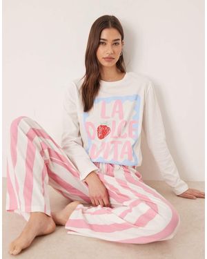 ASOS Oversized Long Sleeve Tee & Pyjama Trouser Set - Pink