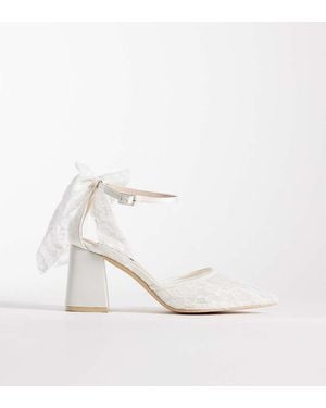 Be Mine Wide Fit Be Mine Bridal Wide Fit Reema Block Heeled Shoes With Bow Detail - White