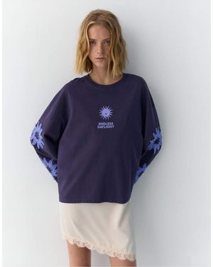 Pull&Bear Sun Graphic Long Sleeve T-Shirt - Blue