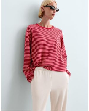 Oysho Striped Boxy Long-Sleeved Cotton-Blend T-Shirt - Red