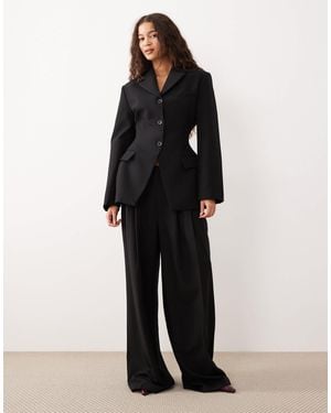 ASOS Tailoring Low Rise Wide Leg Pants With Asymmetric Waistband - Black