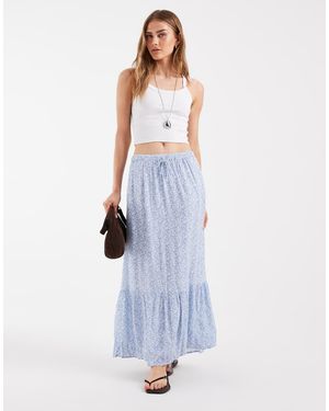 Pieces Maxi Rok Met Gestrikte Taille, Stroken En Fijne Bloemenprint - Blauw