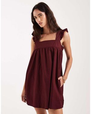 Motel Sanaly Poplin Ruffle Sleeve Mini Dress - Red