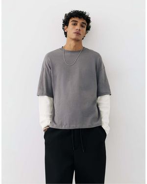 Pull&Bear Double Long Sleeve T-shirt - Grey
