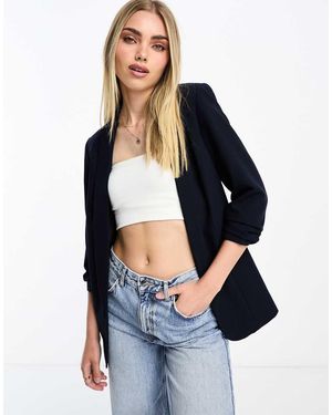 Pieces Ruched Sleeve Blazer - Blue