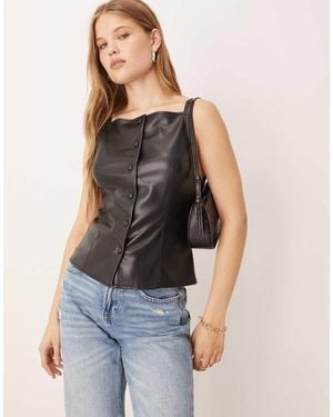 Gina Tricot Buttoned Pu Top - Blue