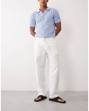 Mango Linen Blend Straight Leg Draw String Rousers - White