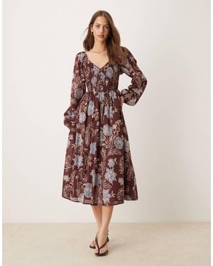 Nobody's Child Amaya Balloon Sleeve Midi Dress - Brown