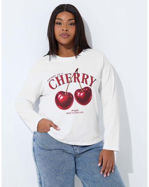 Yours Clothing Cherry Graphic Oversized T-Shirt - White