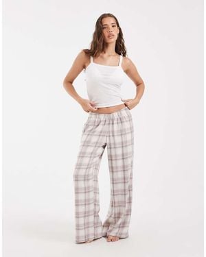 Hollister Pantalones De Pijama Anchos De Franela En Cuadros Crema Y - Neutro