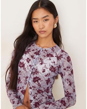 Motel Kahula Long Sleeve Lotus Flock Top - Purple