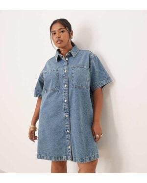 ASOS Asos Design Curve Short Sleeve Denim Shirt Dress - Blue