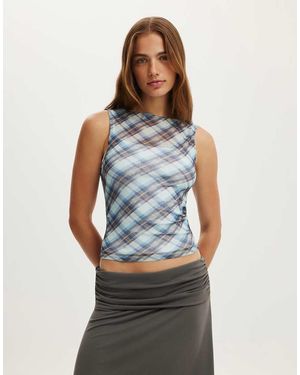 Cotton On Check Maxi Mesh Tank - Blue