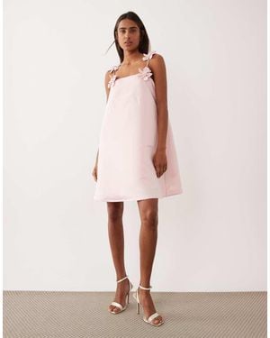 Y.A.S Structured Satin Mini Dress With Floral Appliqué Straps - Pink