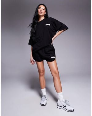 Kaiia Cotton Blend Puff Printed Logo Mini Sweat Shorts - Blue