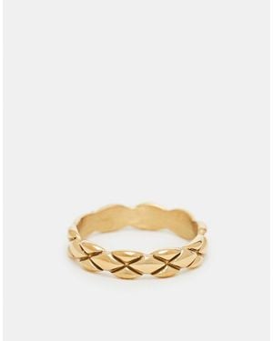ASOS Waterproof Stainless Steel Engraved Crosses Band Ring - Metallic