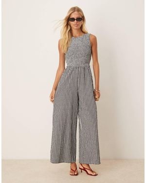 Nobody's Child Ruth Gingham Shirred Jumpsuit - Grey