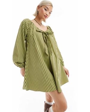 Glamorous Bow Tie Smock Mini Dress - Green