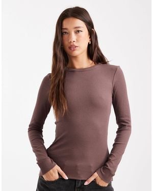 New Look Crew Neck Ribbed Long Sleeve Top - Purple