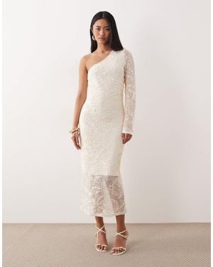 Y.A.S One Shoulder Maxi Dress With Satin Embroidery - Natural