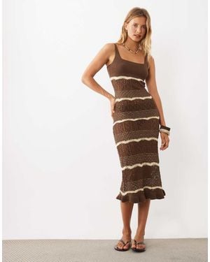 Miss Selfridge Stripe Crochet Maxi Dress - Brown
