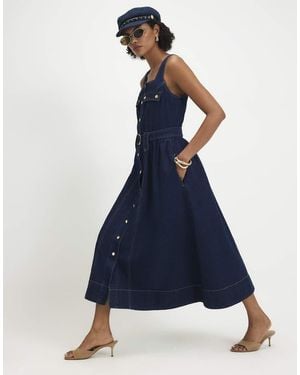 River Island Denim Belted Pocket Longline Midi Dress - Blue