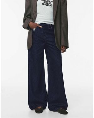 Pull&Bear Wide Leg Jeans With Crossover Waistband - Blue