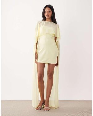 TFNC London Satin Mini Dress With Mesh Cape And Skirt - Natural