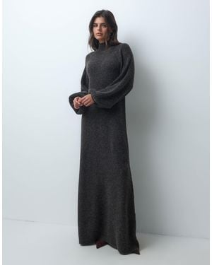 Iyal Ribbed Knit Balloon Sleeve Maxi Dress - Gray