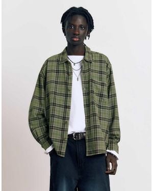 Pull&Bear Long Sleeve Check Shirt - Green