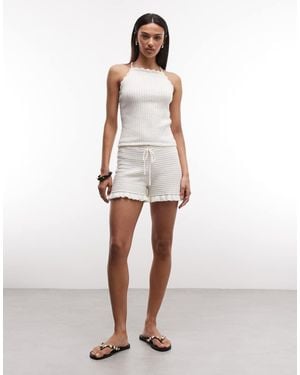 Monki Crochet Style Halter Top Co-ord - White