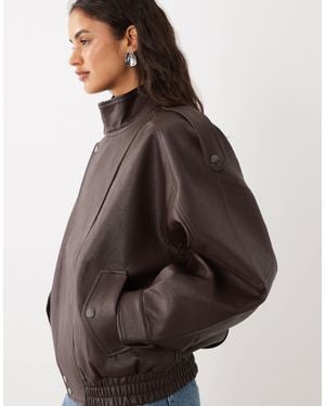 Abercrombie & Fitch Oversized Faux Leather Bomber Jacket - Brown