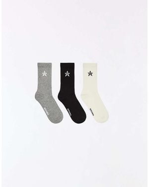 Bershka 3 Pack Star Print Tricolour Socks - White
