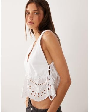 Mango Cotton Rich Embroidered Sleeveless Top - White