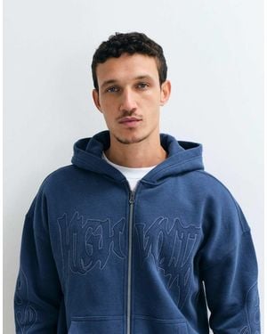 Hollister Logo Boxy Fit Hoodie With Sleeve Detail - Blue