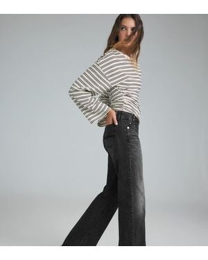 Stradivarius Low-rise Straight-leg Jeans With Hammer Waistband - Grey