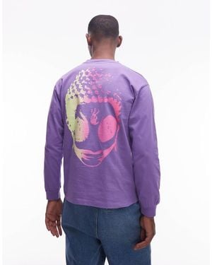 No Problemo Camiseta De Manga Larga Con Estampado Trasero Y Logo Pequeño De Algodón De -Morado