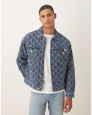 Calvin Klein All Over Logo Denim Jacket - Blue